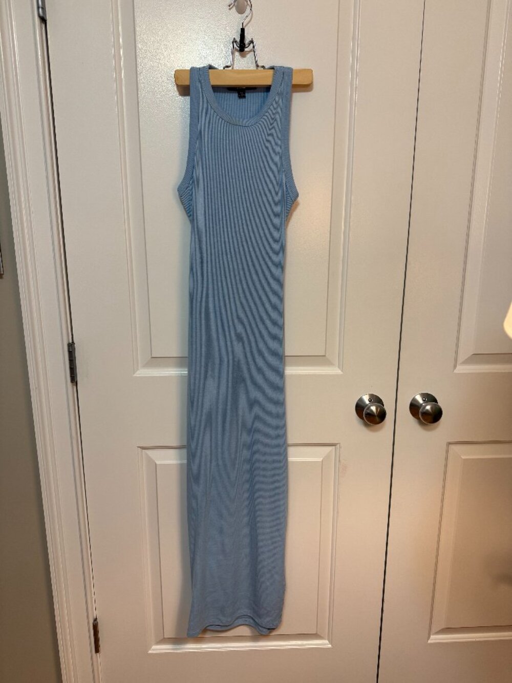Lulus Light Blue Ribbed Knit Midi Bodycon Dress, Size XS